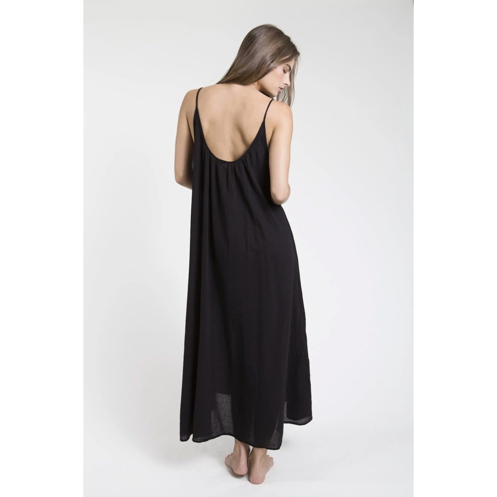 9seed Womens Tulum Low Back Maxi Dress OS Black Beachy Boho Relaxed
